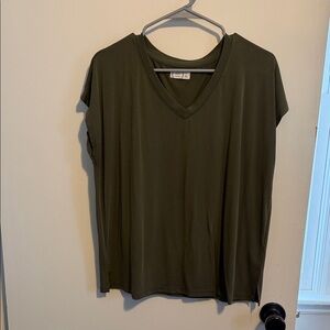 Olive V-Neck Short Sleeve Top